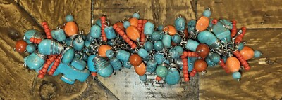 Colorful Unique 8'' Coral Handmade Small Bracelet Costume Jewelry Blue Orange 