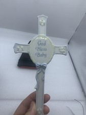 "GOD BLESS BABY" CERAMIC NURSERY BLESSING CROSS - FOR BABY BOY 8  M1