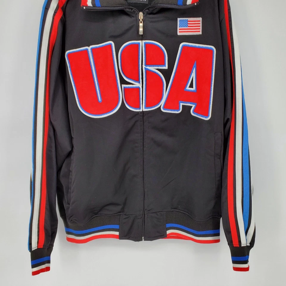 Chaqueta deportiva Ghast USA para hombre XL negra cremallera completa pecho bandera rayas mangas cuello Foto 4 de 4