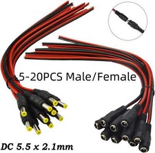 5-20PCS DC Power Pigtail Female  Male Cable Wire Plug for CCTV Camera 5.5 2.1mm