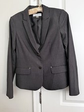 Women  s Calvin Klein Petite 10p 8p Charcoal Gray Blazer Suit Jacket Striped