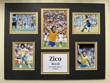 Brazil Zico Signed 16" X 12" Double Mounted Display