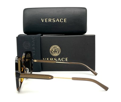 New - VERSACE VE4390F 108/6E Dark Havana / Brown Gold Flash 56m Sunglasses Versace Woman Sunglasses Dark Havana Frame, Dark Brown  main image 4