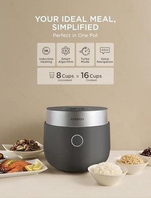 CUCKOO INDUCTION HEATING RICE COOKER, 16-CUP COOKED - GRAY