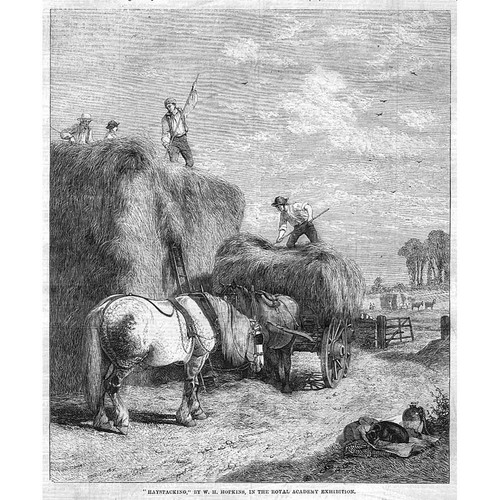 FINE ART Haystacking by WH Hopkins - Antique Print 1860