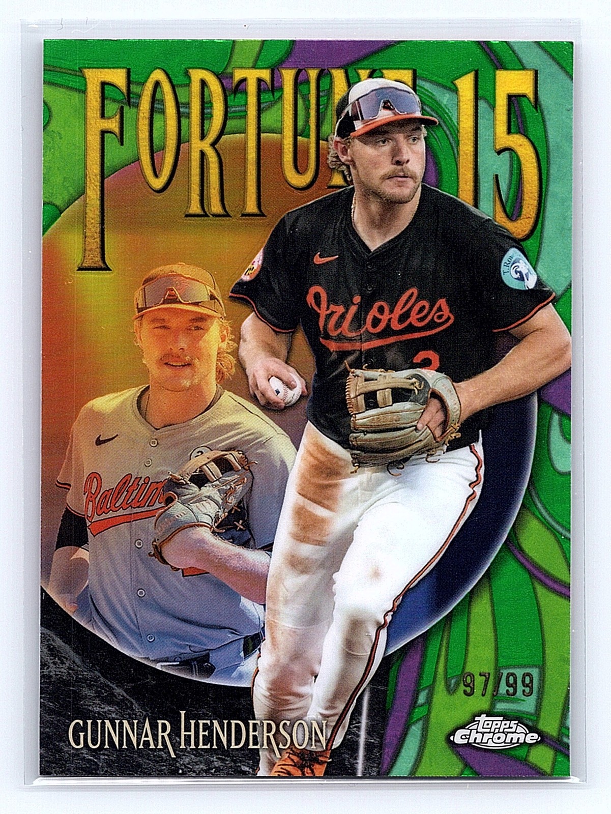 Gunnar Henderson #F15-2 Baseball Cards 2025 Topps Chrome Fortune 15 trading card — raw and PSA graded price guide