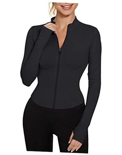 Women's Workout Jacket Lightweight Zip Up Yoga Jacket Cropped Medium Black - Picture 1 of 5