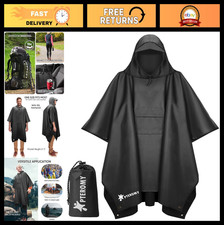 3-in-1 Hooded Rain Poncho for Adults, Waterproof Lightweight Unisex Raincoat, Po