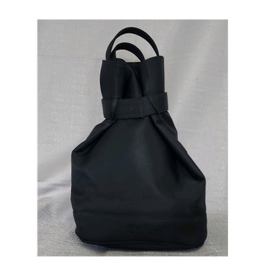 Jil Sander sling bucket bag with a snap strap closure & back zipper. Black Nylon
