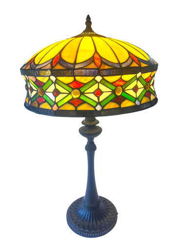 Vtg Quoizel Green Diamond Round Mission Table Lamp Tiffany Style 25 1/4” Tall