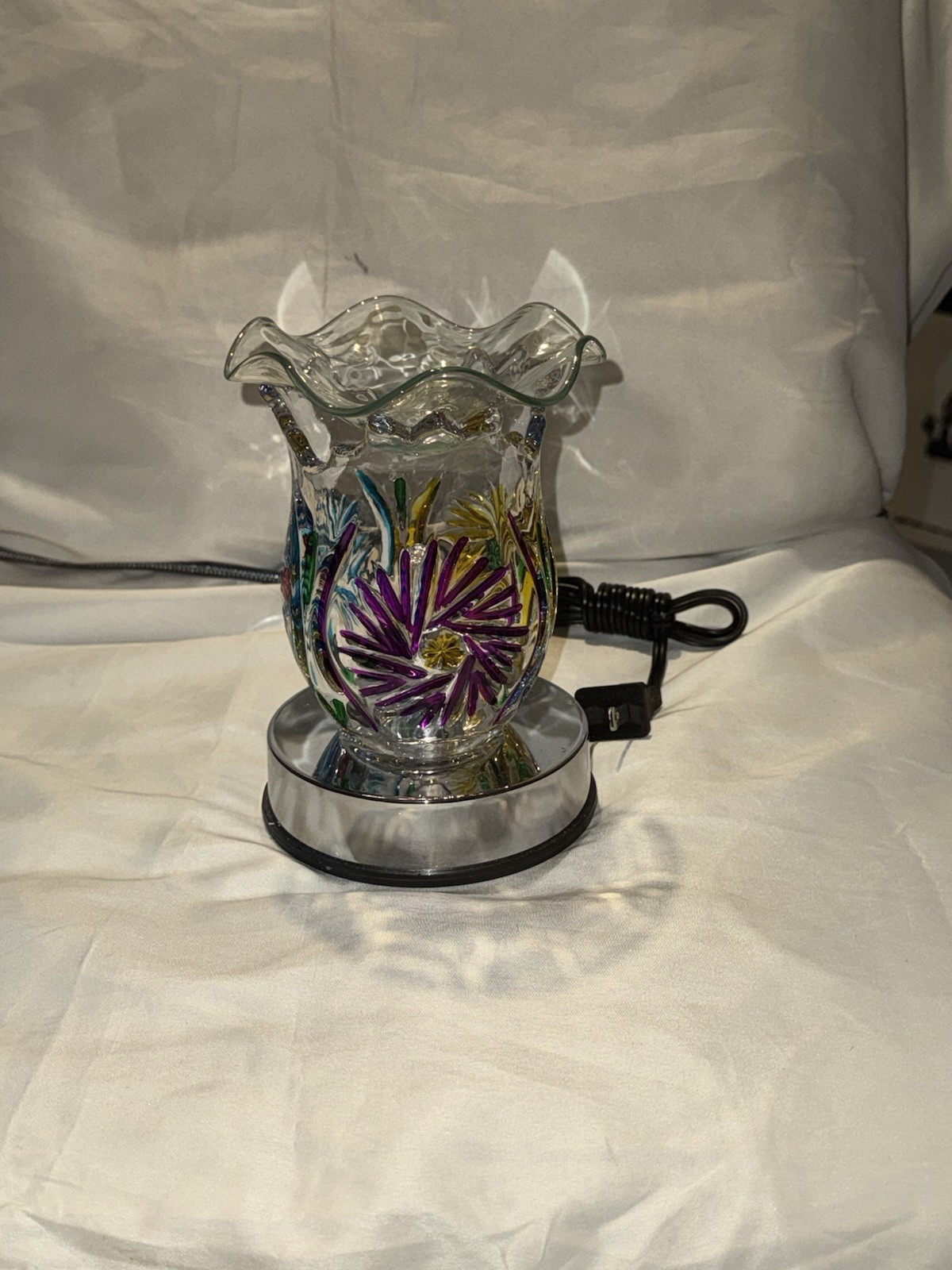 Electric Glass Oil Warmer Colorful Floral Design Wax Melt Burner Plug In