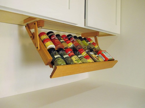 Storage Under Cabinet Spice Rack Handmade Hardwood Holds 16 Large or 32 Small Sp