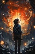 Adventurer Gazing Fiery Portal Lights 4x6 Art Print Fantasy Surreal UR100347