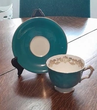 Vintage Aynsley Blue & White w/Gold Teacup & Saucer Set #30