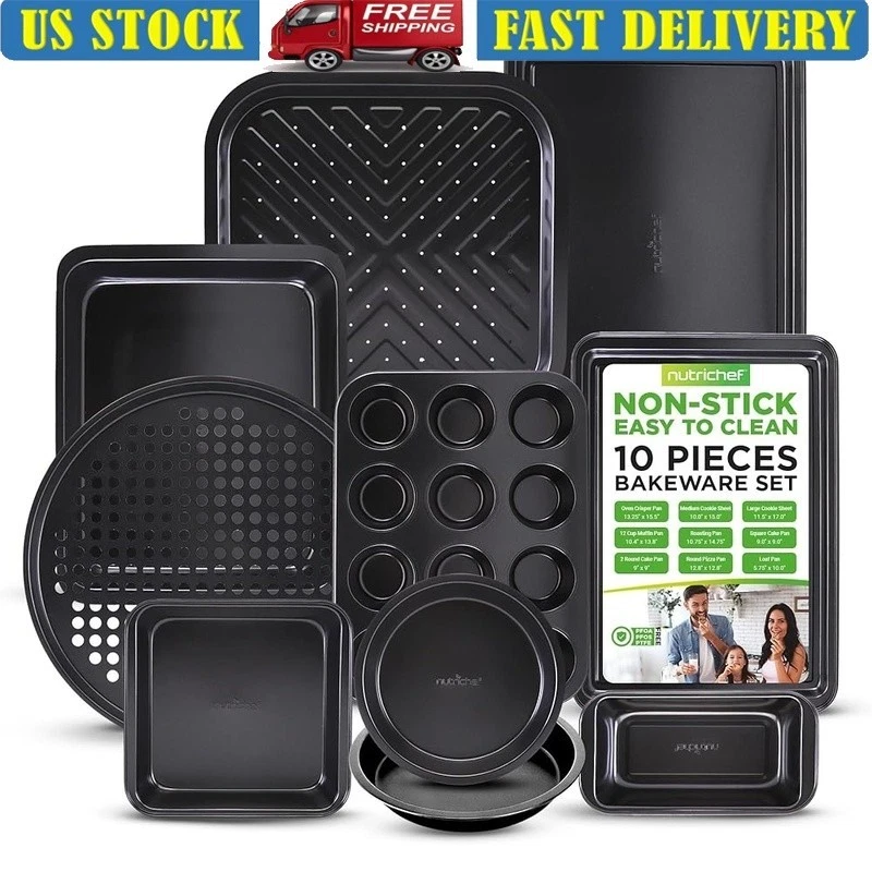 10 Piece Nonstick Baking Set Carbon Steel Bakeware Cooking Kit Easy Clean New