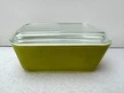 Vintage PYREX Olive Avocado Green Refrigerator Dish 0502 with Ribbed Lid 1.5 pt