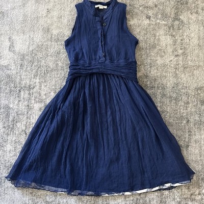 BURBERRY  Silk Navy Blue with Nova Check trim  Girl Special Occasion Dress Sz 6