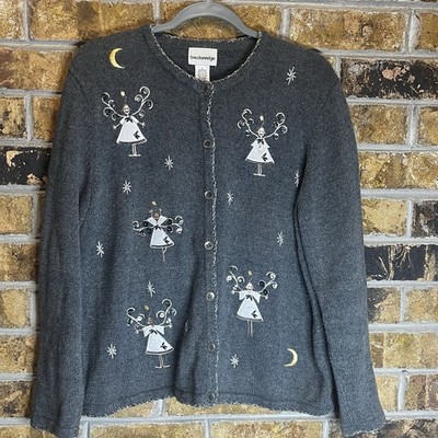 Breckenridge Holiday Christmas Cardigan Knit Sweater  Angels Moon Stars Large