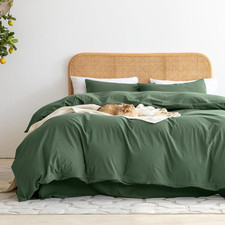 King Size Duvet Cover Set 3 Piece Organic Cotton Linen Feel Breathable Bedding