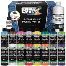 16-Color Ready to Pour Acrylic Pouring Paint Set, Silicone Oil & Gloss Medium