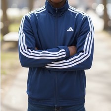 Adidas Kids Navy Blue Full Zip 3-Stripe Track Jacket Size Medium M 12-14