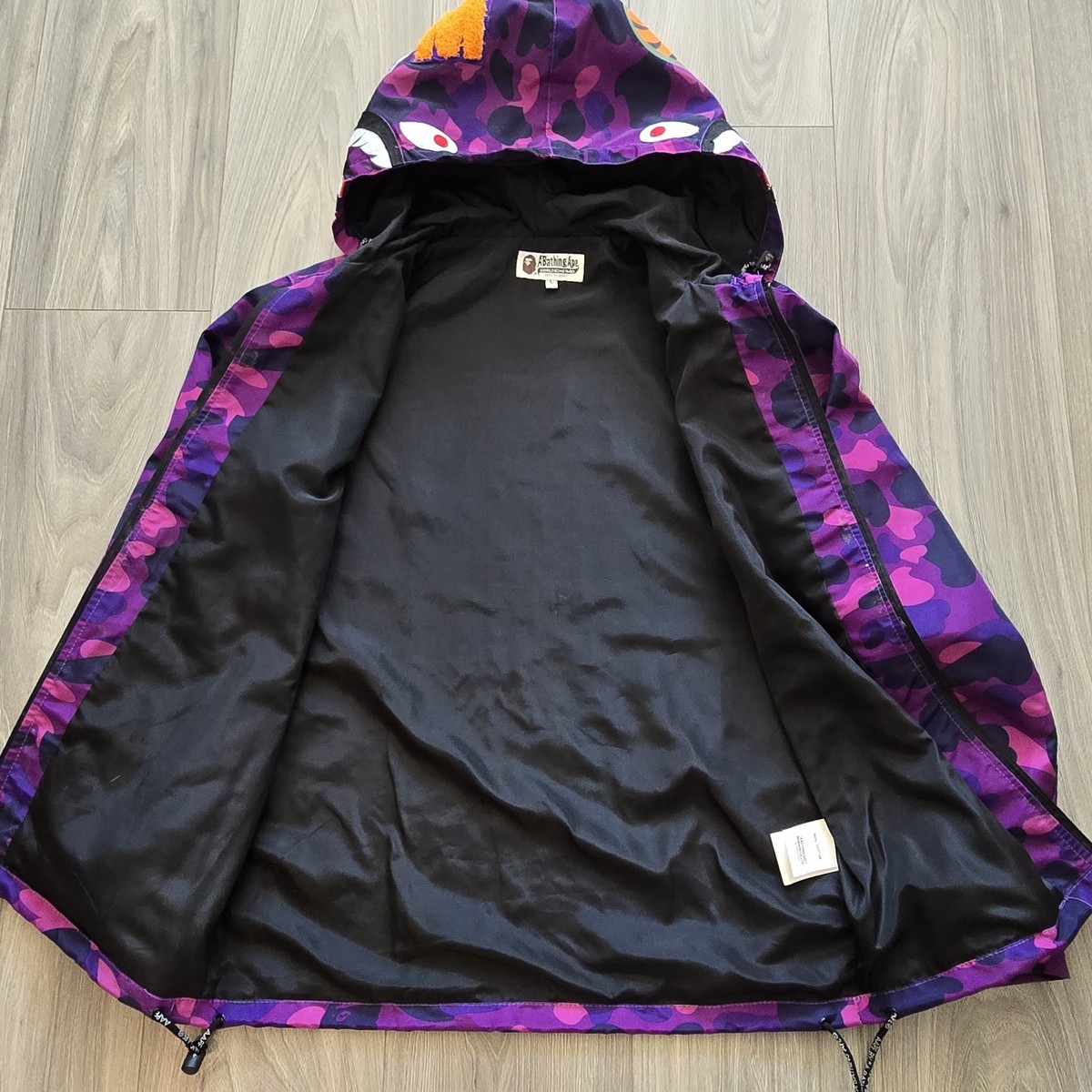 BAPE Bathing Ape Size Large Purple Pink Camouflage Shark Hood