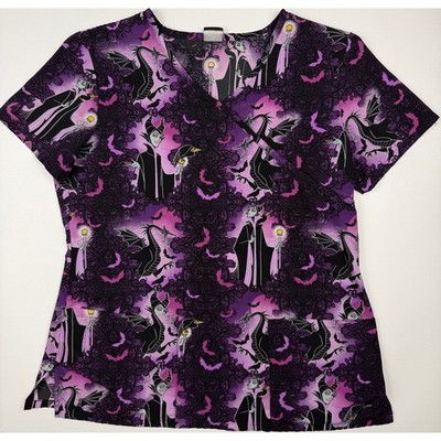 Disney Villains Maleficent Scrub Top Purple Halloween Womens Scrub Top