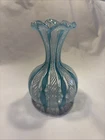 Vintage Latticino Zanfirico Murano Glass Bud Vase With Gold Edged Ribbons