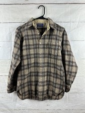 Pendleton Wool Flannel Shirt Men's M Tan Brown Plaid Heavyweight FLAWS Read