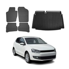Fußmatten & Kofferraumwanne Set für VW Polo 2009-2014 Untere Gummi Schwarz 5x