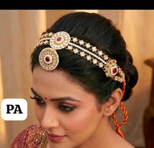Indian Bridal Kundan Pearl Matha Patti Maang Tikka Head Jewelry Free Ship