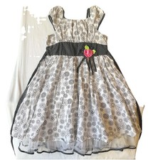 Jona Michelle Girls Dress 8 White Floral Fit Flare Bow Flower Polka Dot Trim