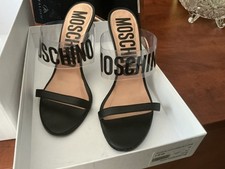 Moschino Logo Black and Clear Mules Heels, Size 38