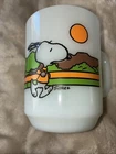 Mint Vintage Snoopy Fire King Milk Glass Mug - 1958 - Keeping Fit Is Hard Work