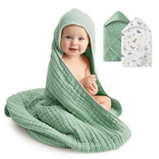 2 Pack Muslin Cotton Hooded Baby Towels 32x32 Inch Infant Toddler Unisex