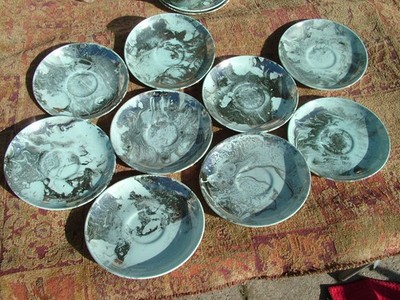 VINTAGE SASHA BRASTOFF SURF BALLET TURQUOISE PLATINUM SET (10) SAUCER PLATES