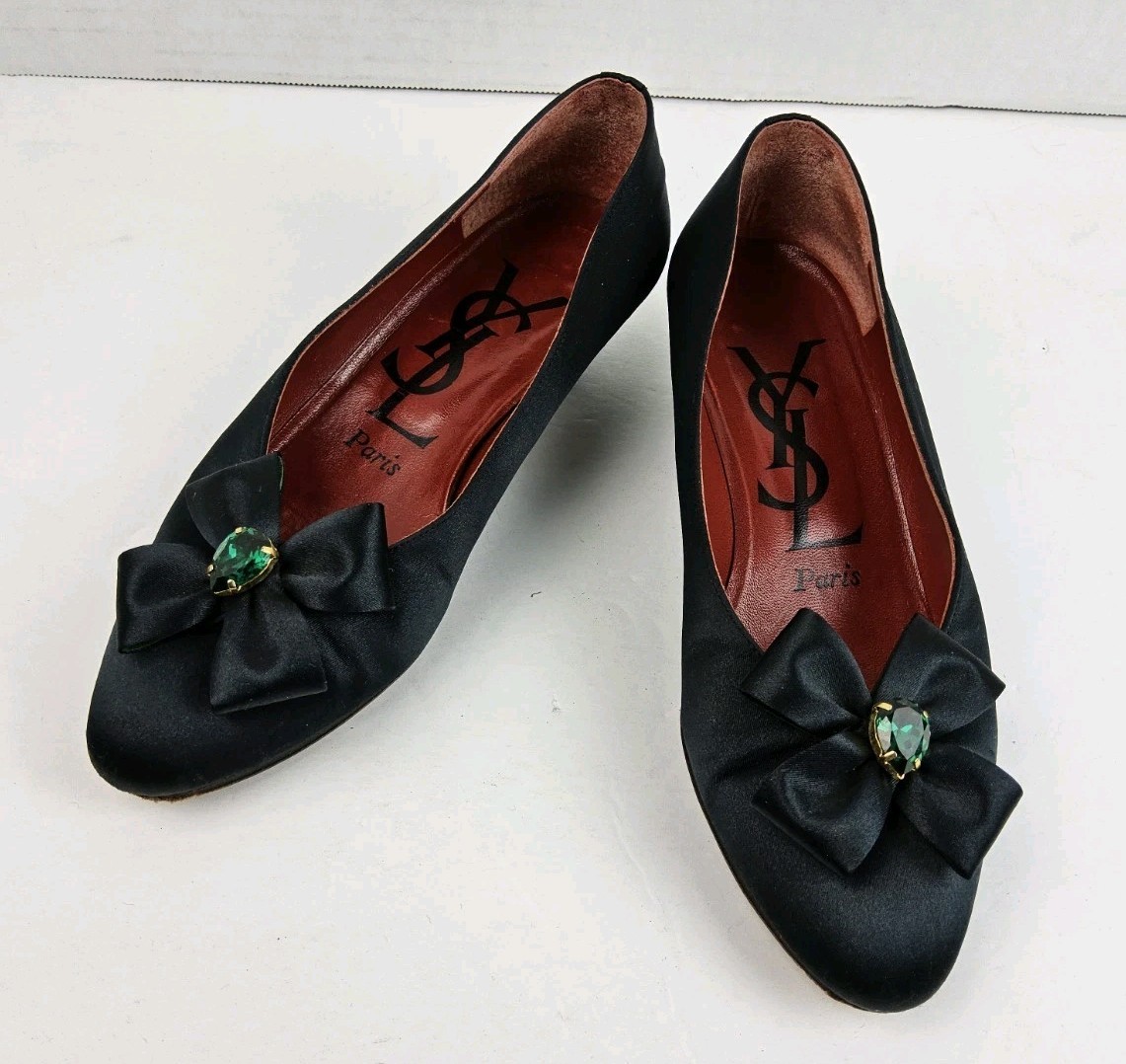 Scarpe eleganti Yves Saint Laurent YSL raso fiocco gioiello tacco misura 35 5