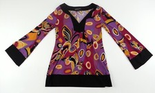 INC International Concepts Size P Petite Blouse Retro Pattern Multi Color