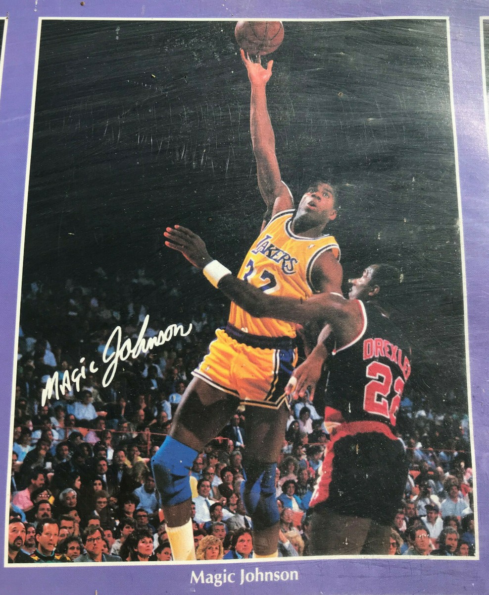 LA LAKERS rare 1990 team NBA poster - MAGIC, VLADE, BYRON, A.C.
