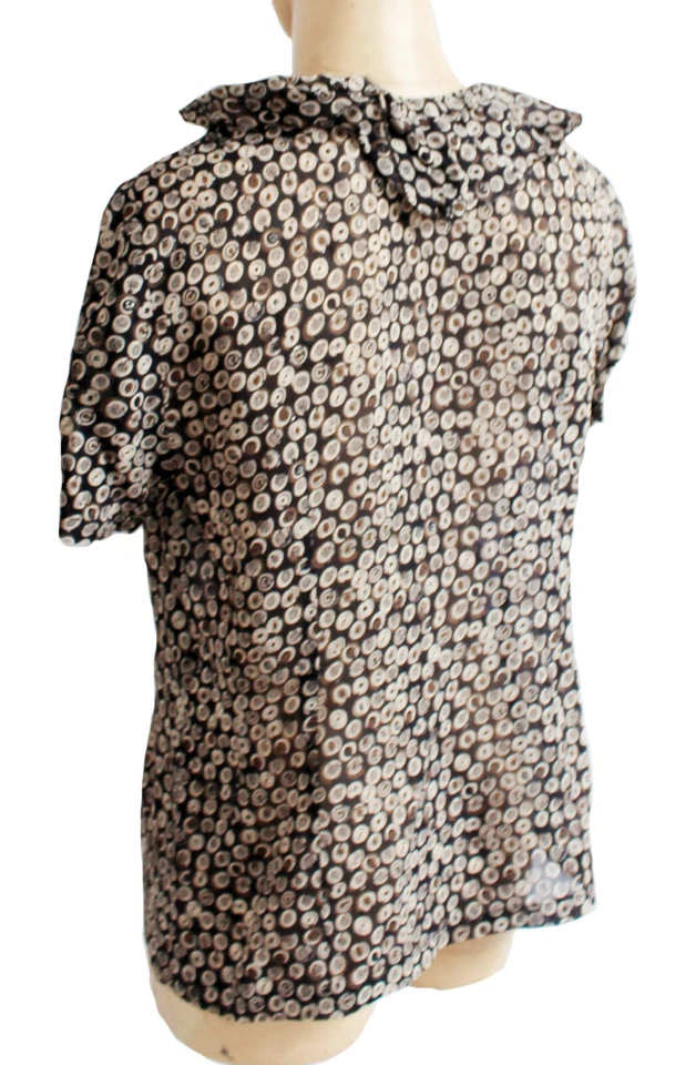 Frilly Semi-Trasparente Morbido Donna Camicia Taglia 12 S Tasto Giù Manica Corta - Immagine 3 di 3