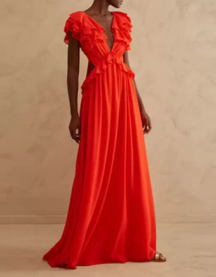 Abito Lungo rosso corallo Vestito Red Carpet rouge maxi scollatur