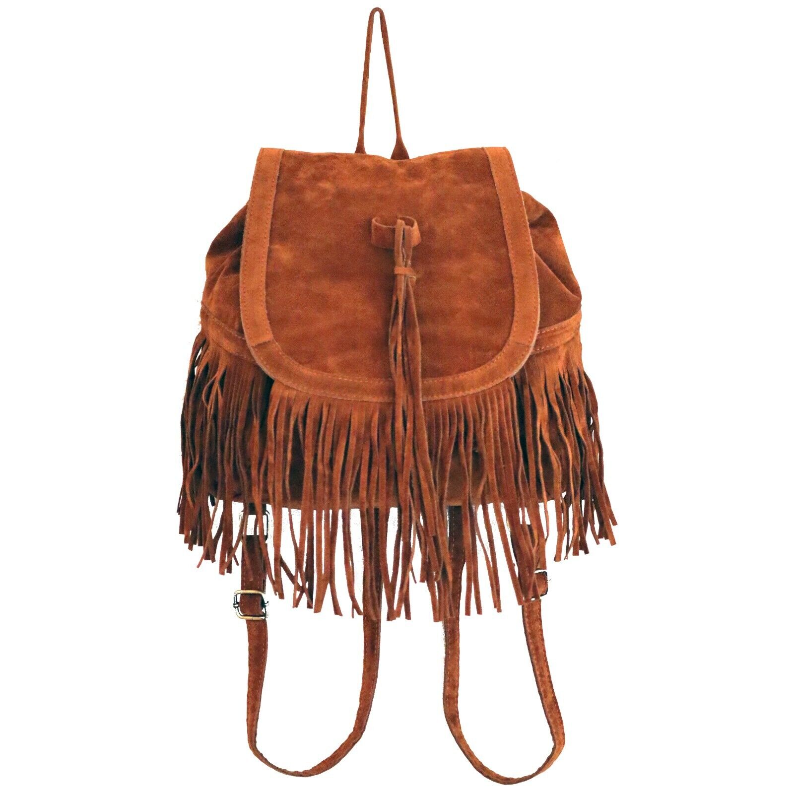 Tan Fringe Backpack Purse Southwestern Native Bohemian Western Suede Tassel Bag