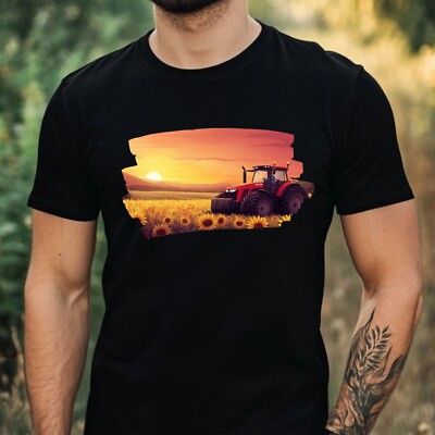 Mens Tractor Sunflower Print Cotton T-Shirt Size XS to 5XL