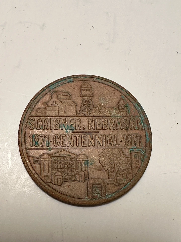 Scribner Nebraska 1871-1971 Centennial Coin Medal, Bronze Token RARE - Image 2 of 2