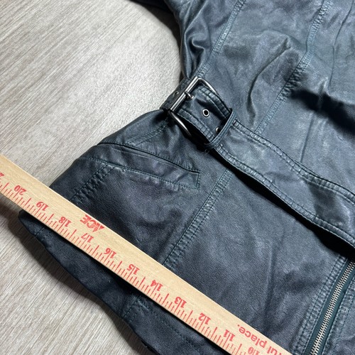 Guess Green Faux Leather Moto Jacket Women’s Belted Asymmetrical Zip XL HOT - Picture 8 of 11