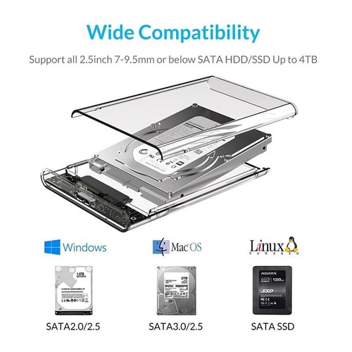 Caja de disco duro USB 3.0 a SATA III UASP carcasa SSD de 2,5 + ADAPTADOR USB-C - Imagen 2 de 5