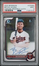 2022 Bowman Chrome Bryan Acuna 1st Prospect Autograph Rookie Twins PSA 9 MINT