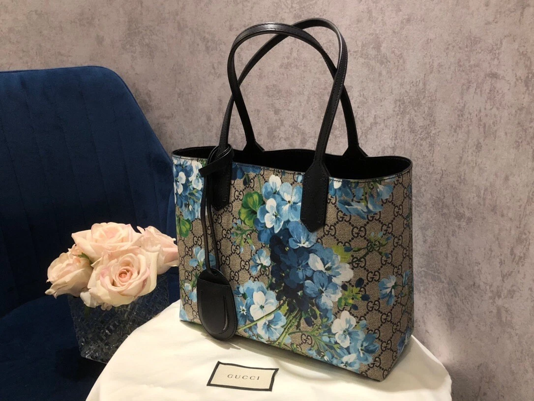 GUCCI Small Reversible GG Tote Flower Bag blue Blossom | eBay