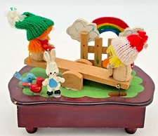 Vintage Hand Carved Wooden See Saw w/ Kids Music Box Working Condition