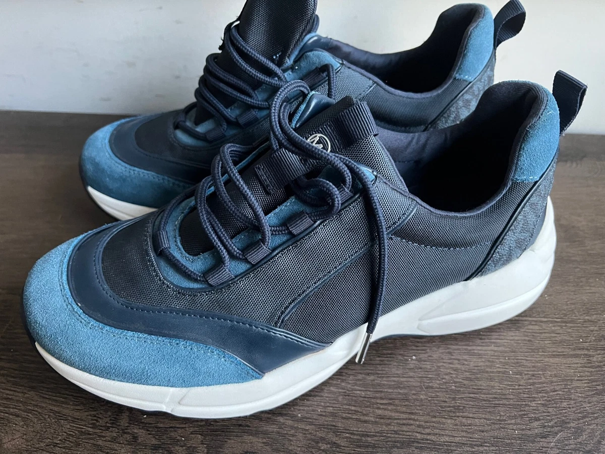 New Women MK Michael Kors Zia Trainer Tech Canvas Navy Sneakers sz 9.5 135